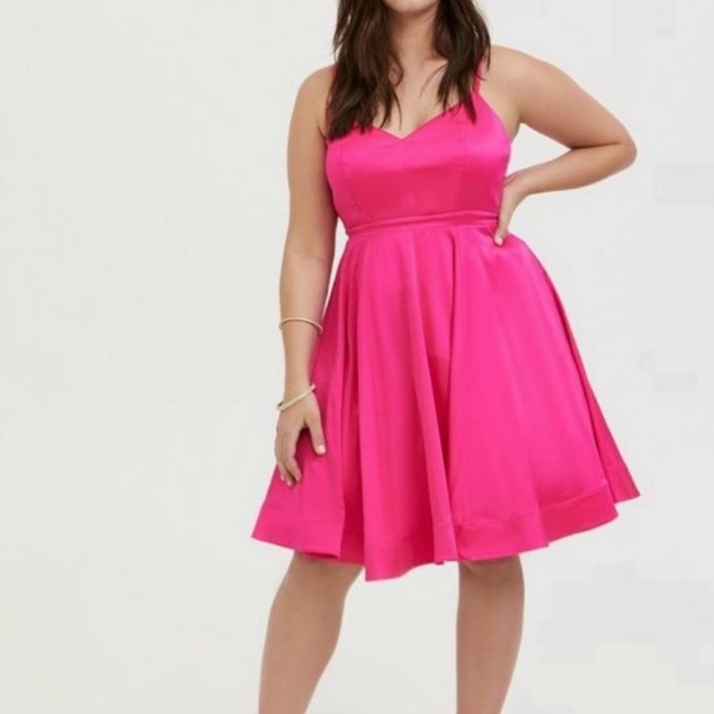 Torrid Hot Pink Satin Skater Dress With Pockets